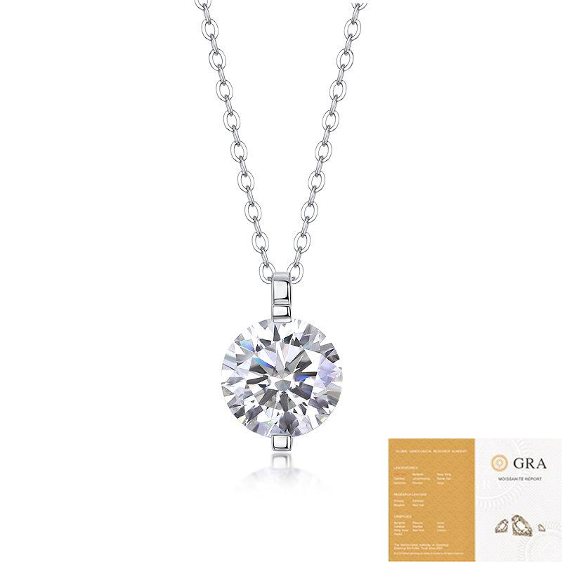 S925 Silver Necklace 2 Carat Moissanite Chain Ins Wind Collarbone Chain Pendant