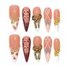 Tortoiseshell Press On Nails Long Red With Bowknot Design For Party Wedding