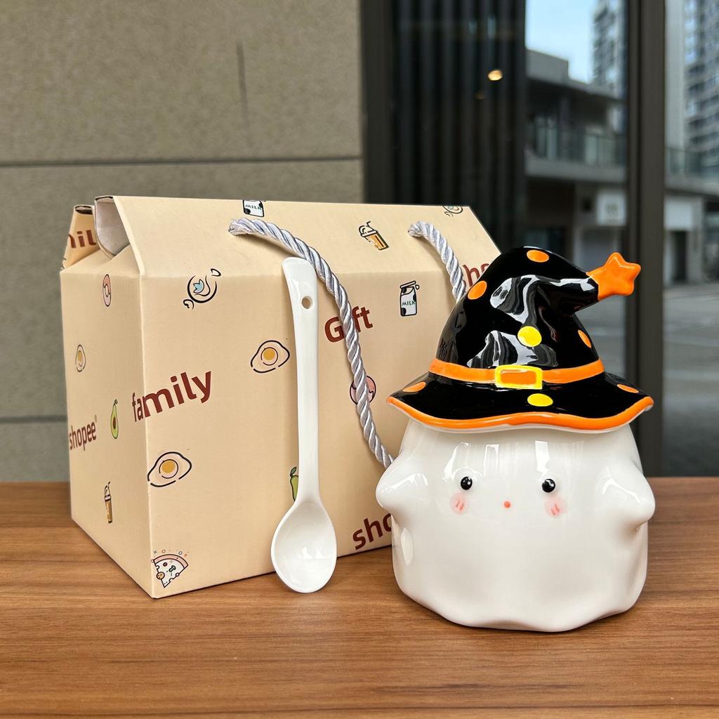 Tag des Lehrers Geschenk Niedlicher Rosa Geist Becher mit Deckel Keramik Wasserbecher Mädchen Geburtstag Praktischer Kreativer Becher