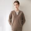 2026 A/W Women's Pure Cashmere Color Block Round Neck Two-Piece Knit Pullover Sweater
