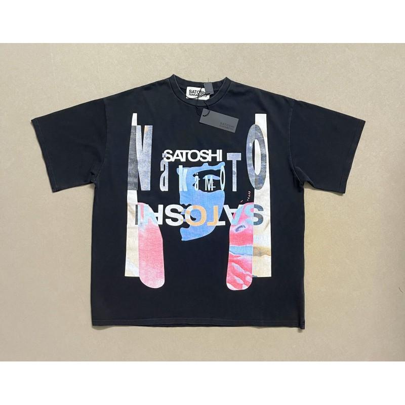 T-shirt Coton Surdimensionné Homme Avec Impression Graphique Satoshi Lavage Vintage Hip Hop Streetwear Manches Courtes