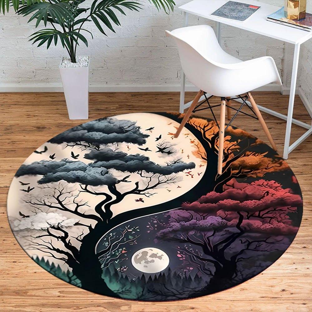 Yin-Yang Tree of Life: Harmony in NatureRound Non-Slip chair mat chair carpet for office Rugs for Office Decor Gift For Valentine's Day Mother's Day H