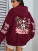 Felpa con Cappuccio da Donna Stampa Teschio Caffè Divertente Vestibilità Larga Pullover da Jogging Pile Autunno Abbigliamento Sportivo Felpa Casual