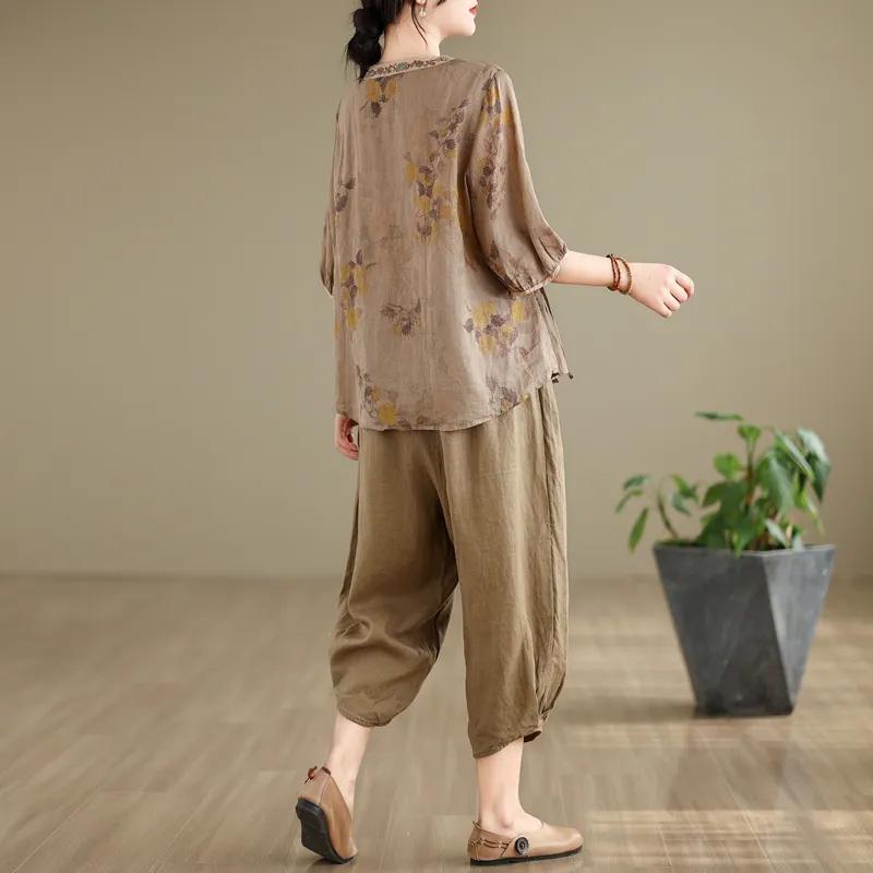 2PC Summer Suit Women Big Yards T-shirt Pants Two-piece Comfortable Short-sleeved Top and Longs Pants Loose Casual Suit