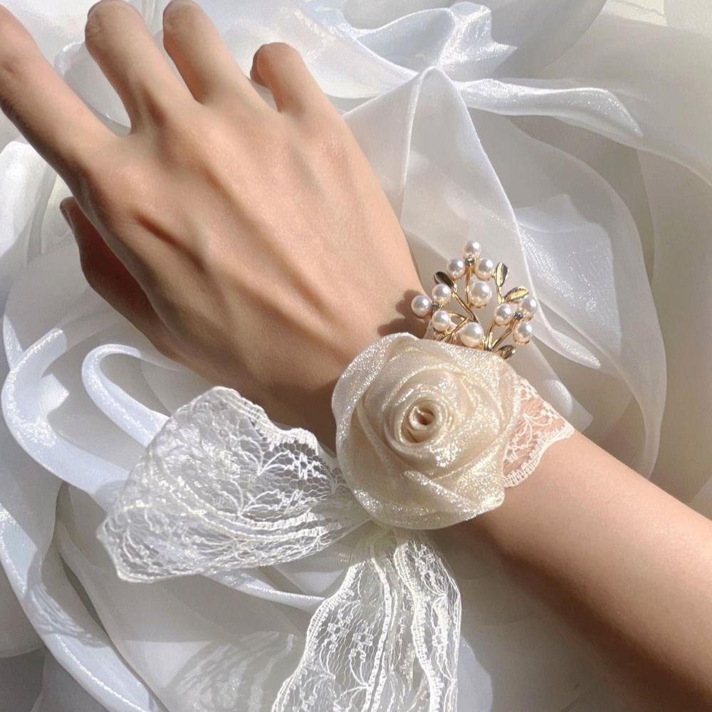 Branch Wedding Wrist Flower Bride Wrist Flower Silk Ribbon Bracelet Bridesmaid Floral Wristlet