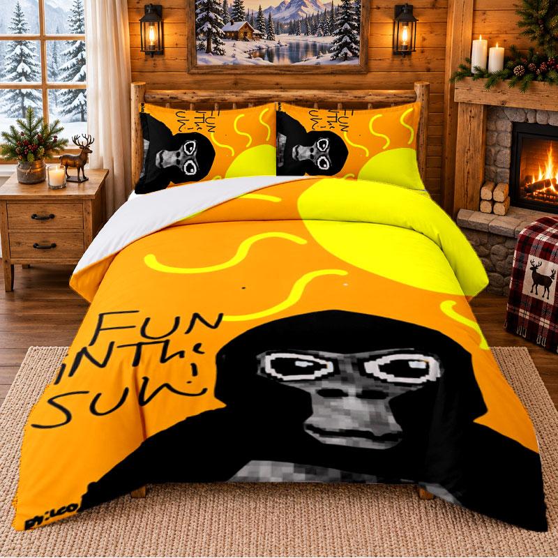 Gorilla Tag Cartoon Pattern Bedding 3Pcs Set Bed Sheet And Pillowcases For Indoor Bedroom