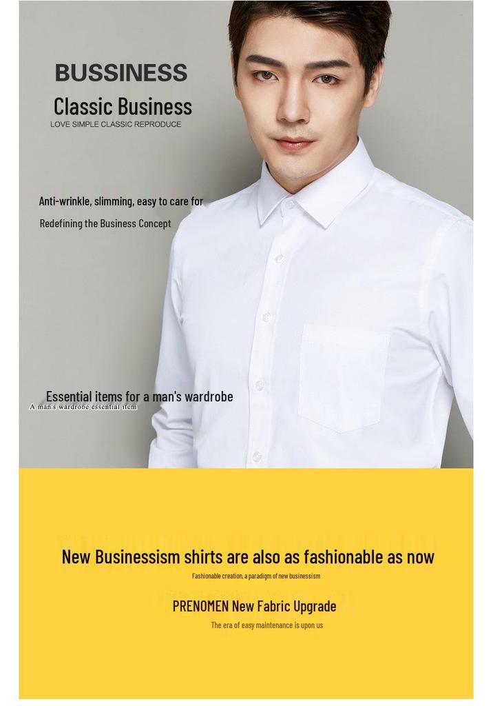 Men's White Long Sleeve Professional Business Shirt with Optional Short Sleeve and Tie