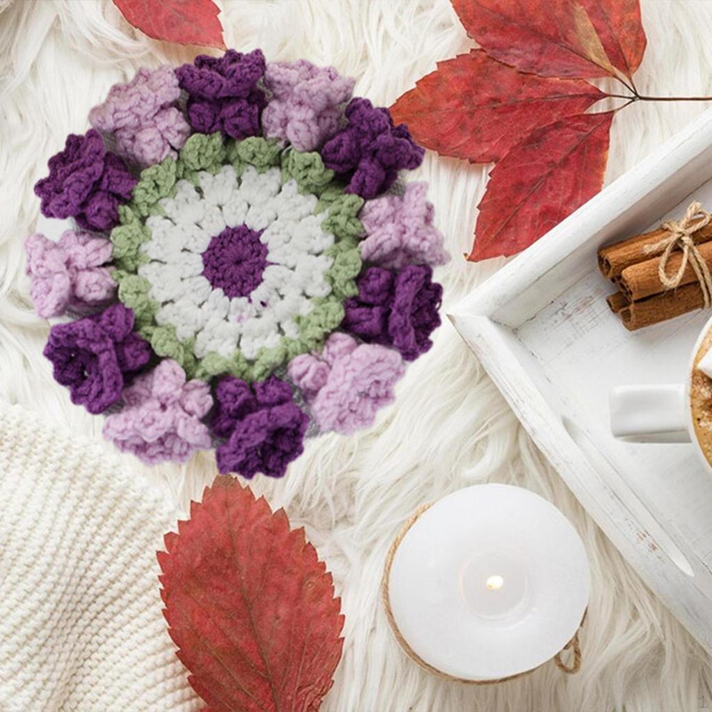 Crochet Coaster Cup Mat Cute Lily of The Valley Flower for Tabletop Dining Room