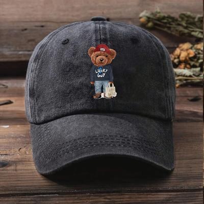 A New Spring And Summer Unisex Printed Lucky Bear Casual Vintage Baseball Cap Featuring an Adjustable Visor