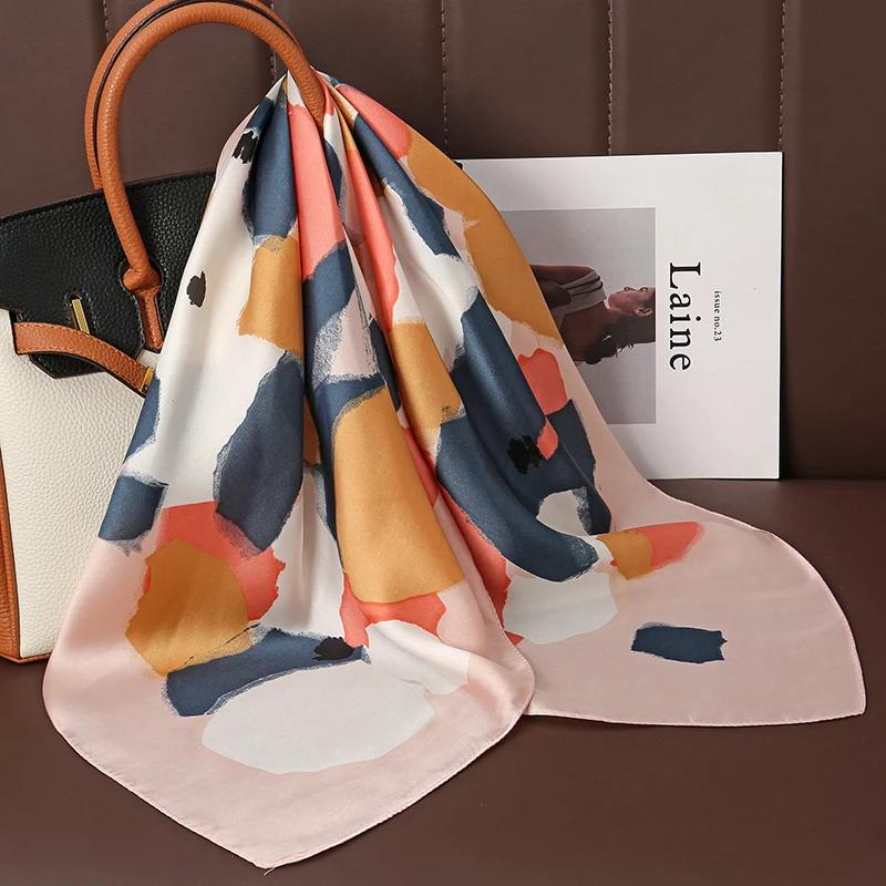 Luxury Silk Feeling Square Scarf Women 2025 Print Satin Neckerchief Spring Hair Band Foulard Bandana Echarpe Tie Shawl Wraps