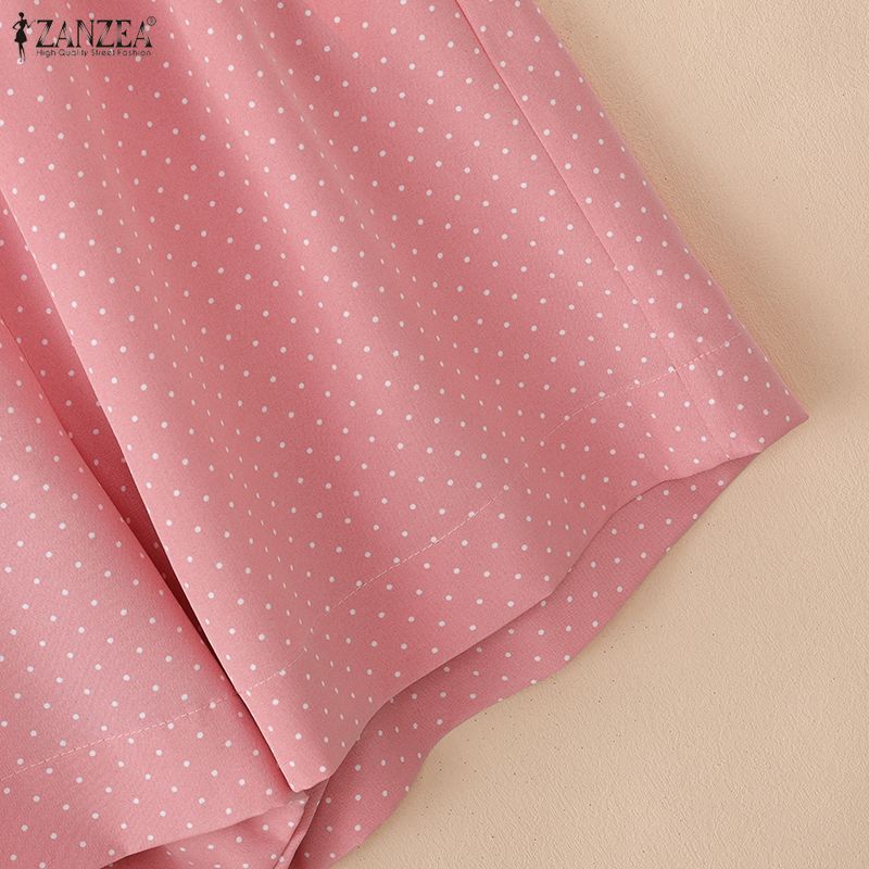 ZANZEA Women Sleeveless Vest Tops and Shorts Casual Polka Dot Print Two Piece Sets