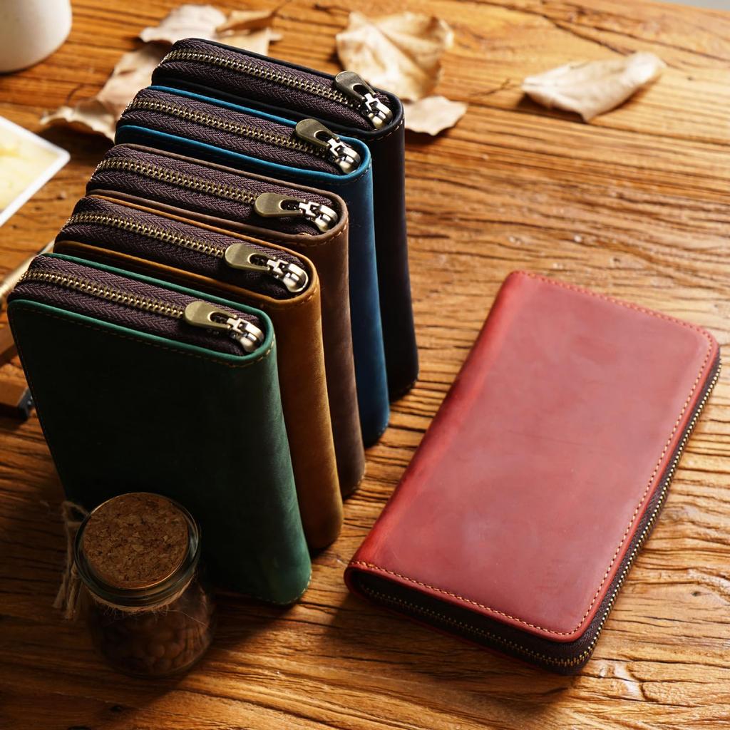 HIMHERCOM Pencil Zipper Pencil Case with Fixed Small Item Large Fountain Pen Retro Fountain Pen Genuine Pencil High School Pen Unisex Case, Leather,