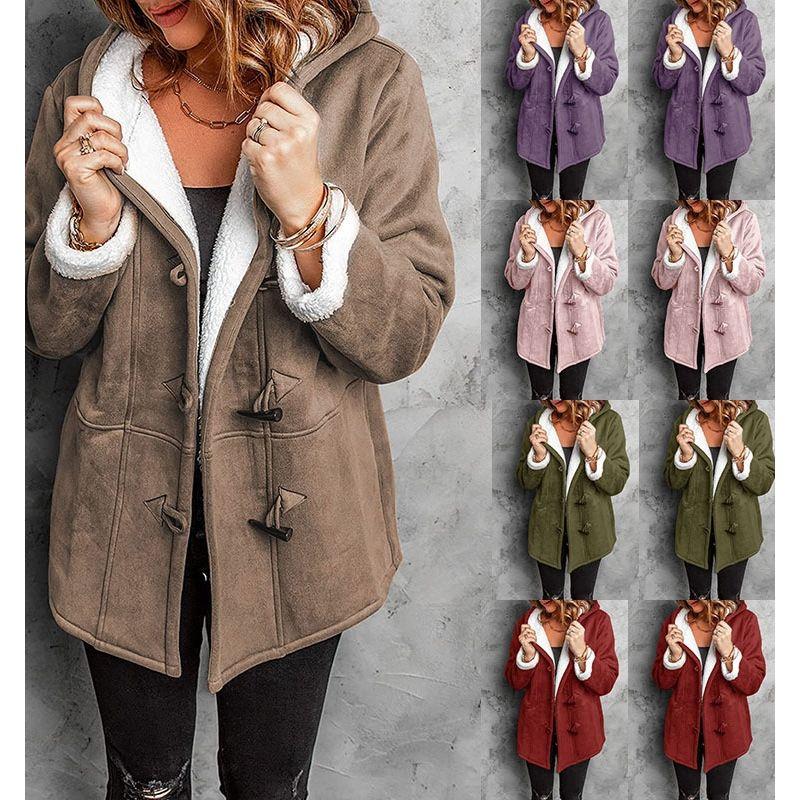 

2023 Women s Jacket with Plush Collar Pocket Fur Collar Coat Army Green XL