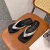 Rutschfeste Schuhe mit eckiger Spitze und Keilabsatz, Strandschuhe für Damen, Flip-Flops