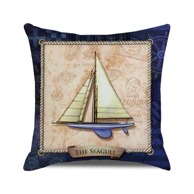 45x45 Cm Starfish Beach Chair Sailboat Slippers Print Pillowcase Upholstery Pillowcase Nautical Style Cushion Cover