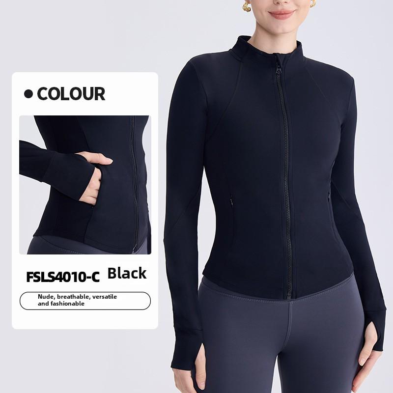 

Женское дышащее быстросохнущее пальто для йоги с воротником-стойкой на молнии S чёрный