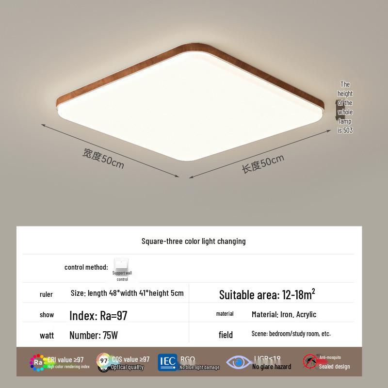 Chinese Style Walnut Wood Ceiling Light: Full Spectrum Eye Protection LED for Living Room and Bedroom