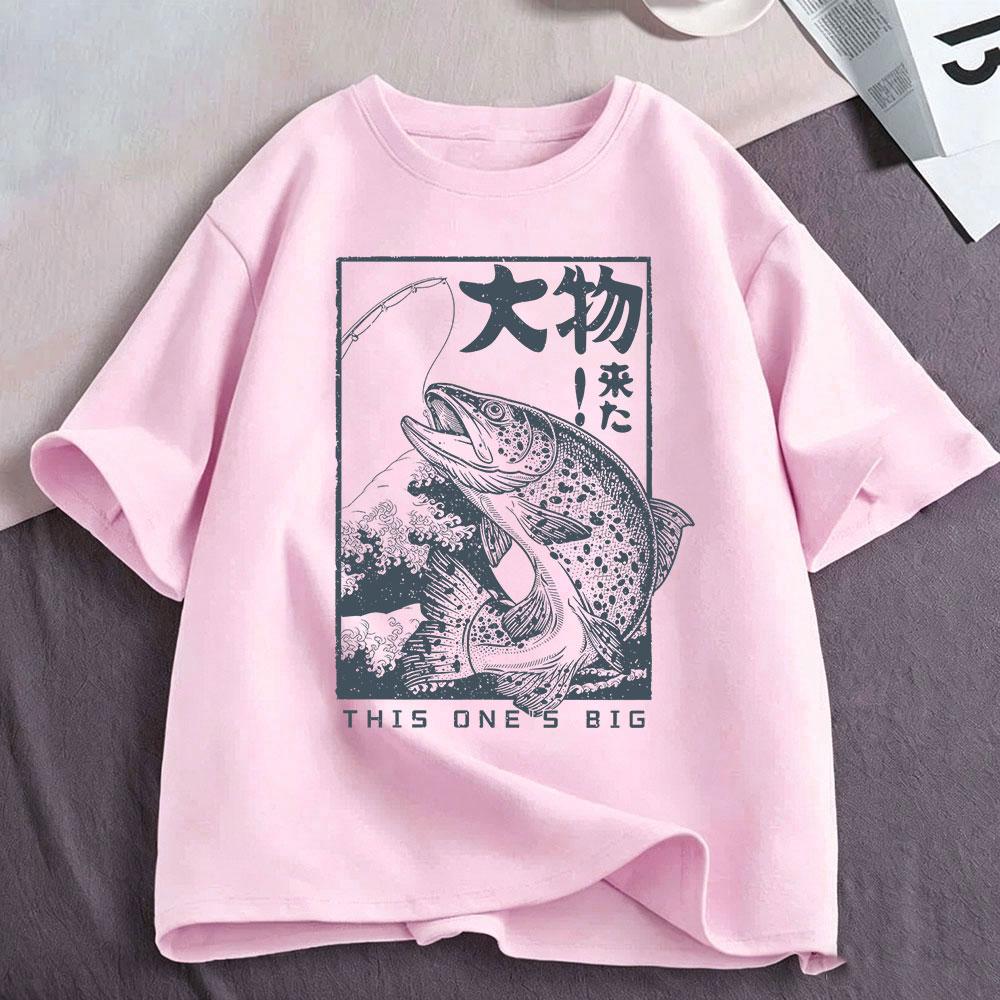 Japanese Fishing Ukiyo-e Fish Wave Graphic T-shirt Fisherman Angler T Shirt Outdoor Nature Fishing Lover Gift T-shirts Clothing