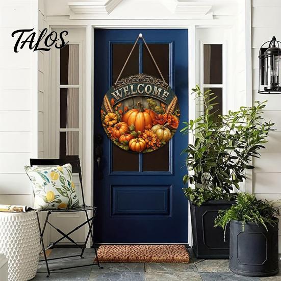 Harvest Festival Party Supplies Welcome Sign for Front Door, Rustic Wooden Hanging Pumpkin Art Entryway with Hemp Rope, Autumn Plaque Fall Porch