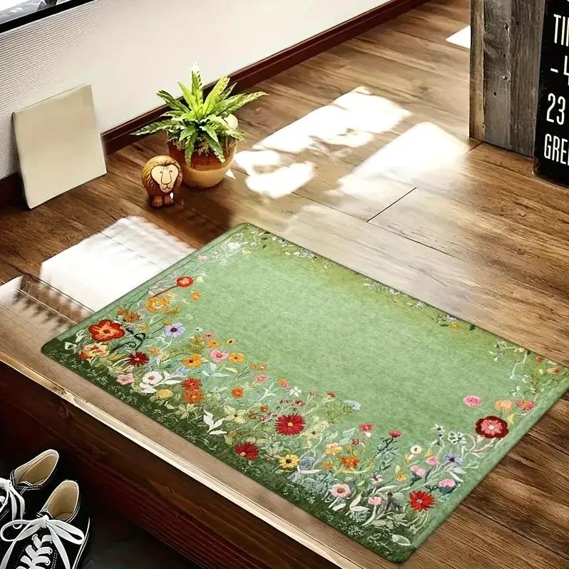 1 Piece of Blue and Welcome Doormat Paired with Turquoise Wood Board Design for Retro Home Decoration Mats