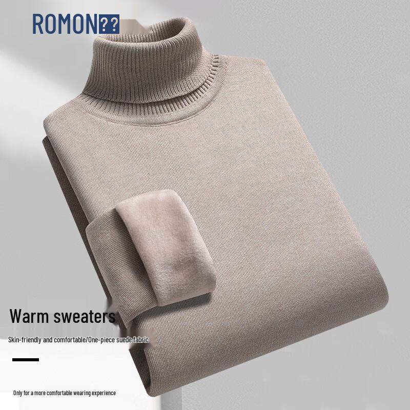 ROMON Men's Fleece Lined Turtleneck Knit Sweater