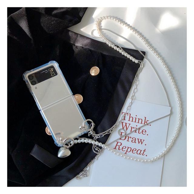 

Роскошный корейский ремешок через плечо с жемчужной цепочкой, зеркальный чехол для Samsung Galaxy Z Flip 3 4 5g Z Flip3 Flip4 Zflip3 Zflip4, чехол for Z Flip 4