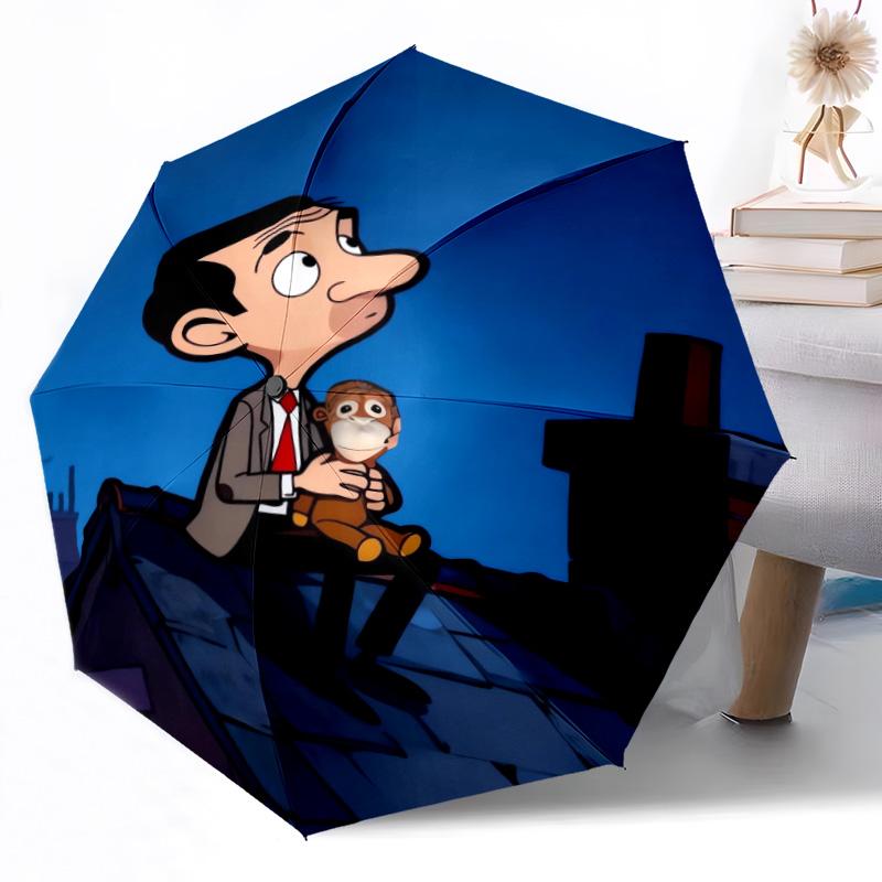 1pc Mr Bean In Ufo Automatic Umbrella Compact Durable 8 Rib Design Durable Plastic Iron Travel Essential Outdoor Accessory Spiritual Gift Y2