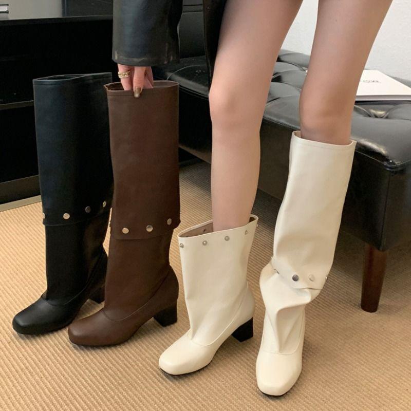 Fashion But Knee Removable Two-wear Long Boots Autumn and Winter New Thin Thick Heel Rivet High Push Boots Short Boots