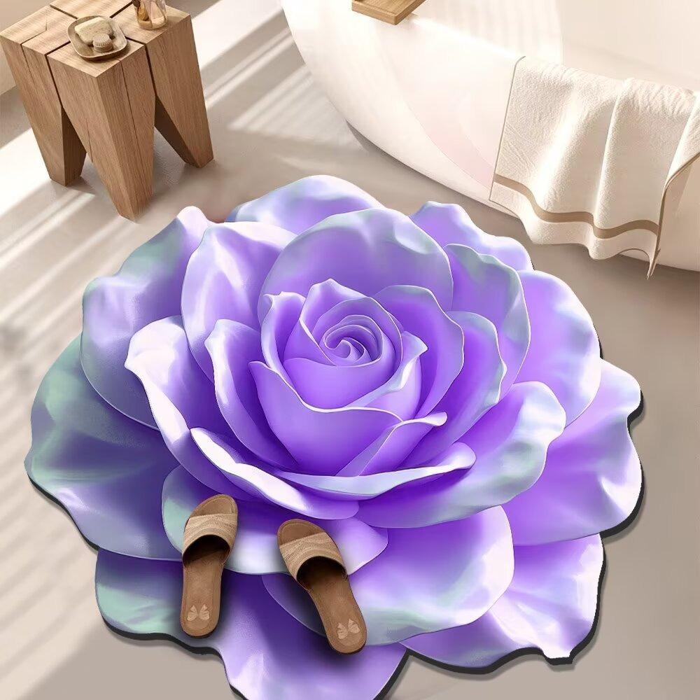 

Ковер в форме цветка Нескользящий Мягкий Коврик на пол с пионами Впитывающий 60x60 см Дверной коврик для гостиной Чайный столик Прикроватный