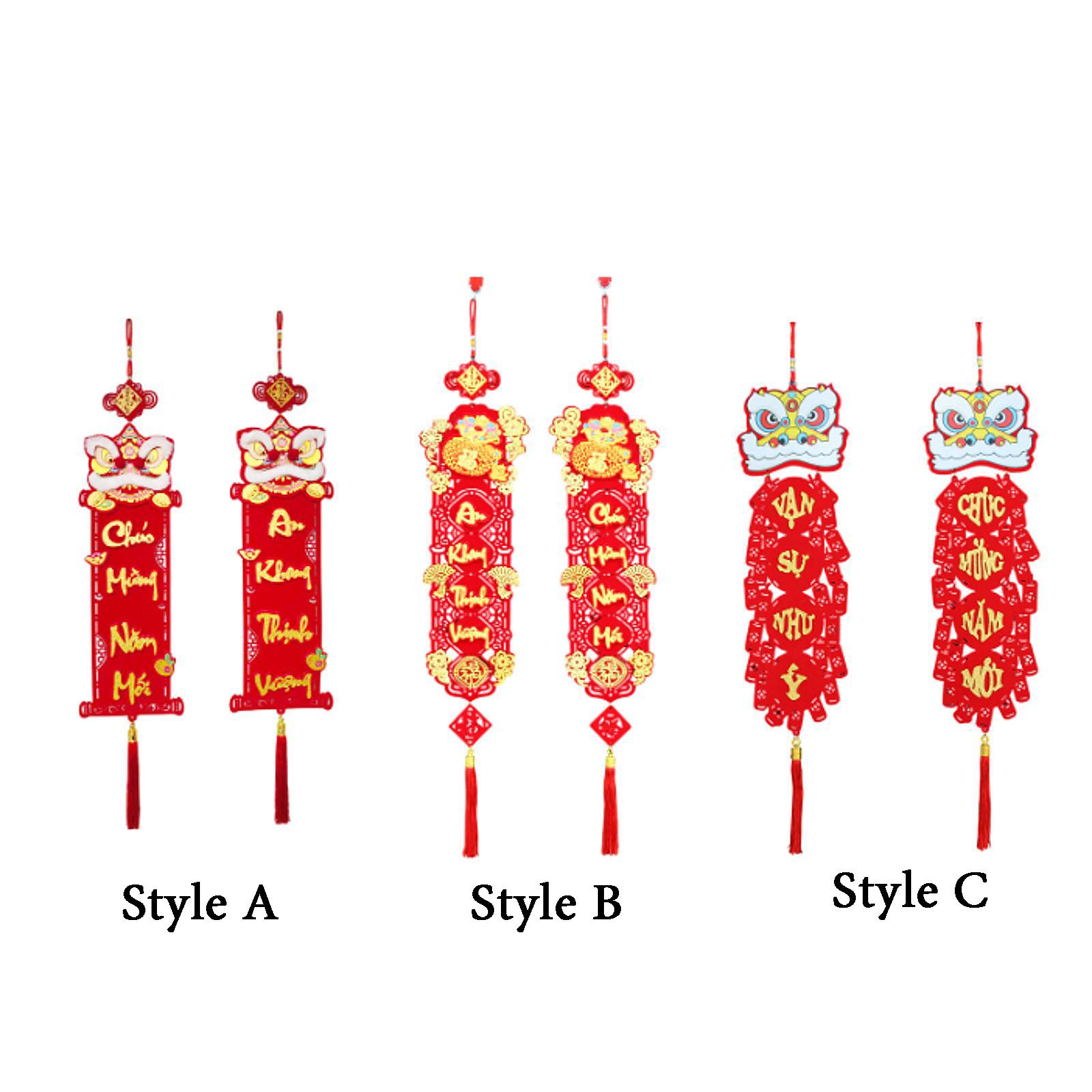 

Vietnamese New Year Red Hanging Couplets for Party Supplies Living Room Home Style C