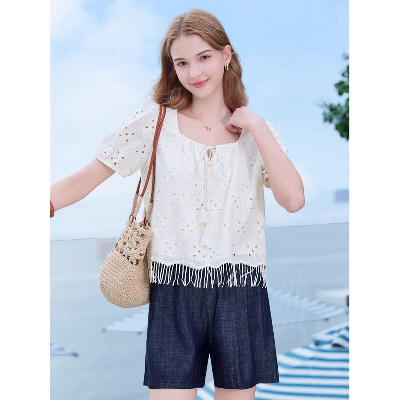 BETU Women's Embroidered Puff Sleeve Shirt