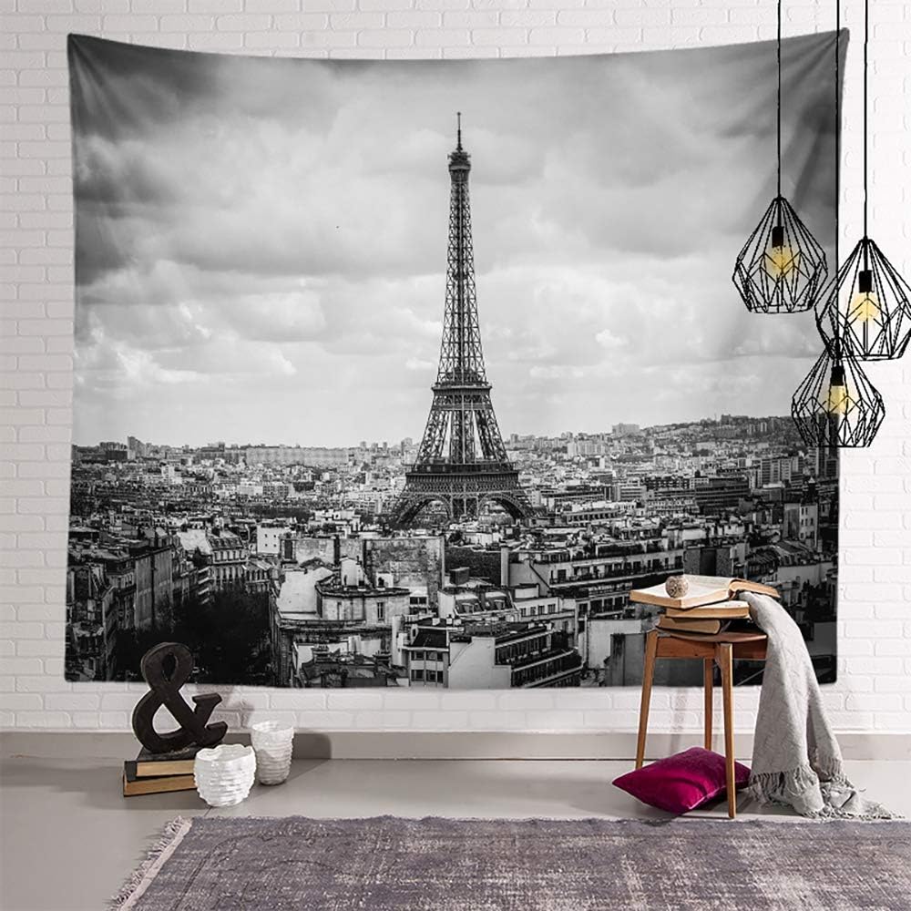 Black And White Eiffel Tower Tapestry Paris European City Landscape France Decor Hangings Tapestry Large Tapestry For Bedroom