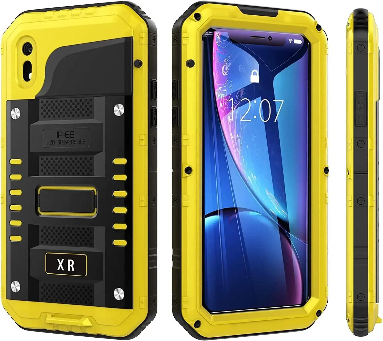 

Надміцний військовий водонепроникний металевий чохол для iPhone 16 15 14 13 12 11 Pro Max XS XR 8 7 Plus Ударостійкий пилозахисний міцний чохол For iPhone 13Pro max жовтий