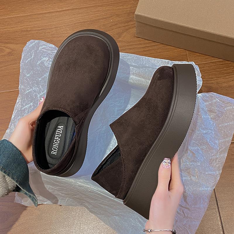 Fashion CRLAYDK Designer Women's Slip On Loafers Vintage Platform Work Suede Ladies Shoes Leather Walking Casual Height Increase Slides