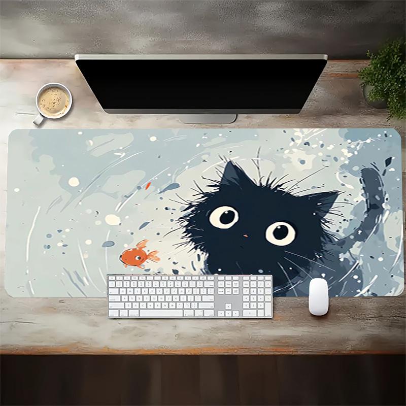 1pc Black Cat and Goldfish in Water Computer Pad  Mouse Pads for Desk,Gamers and Office Use 020287