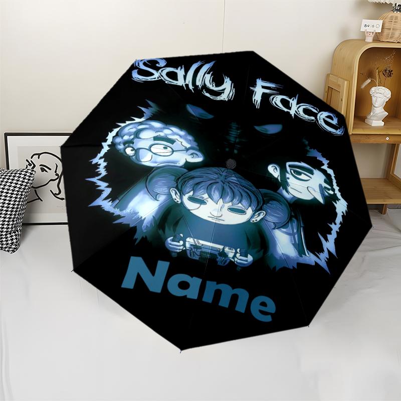 Custom Name Sally Face Theme Automatic Umbrella, Lightweight & Portable, 8 Rib, Perfect for Outdoor Travel, Birthdays, Christmas, Gifts.