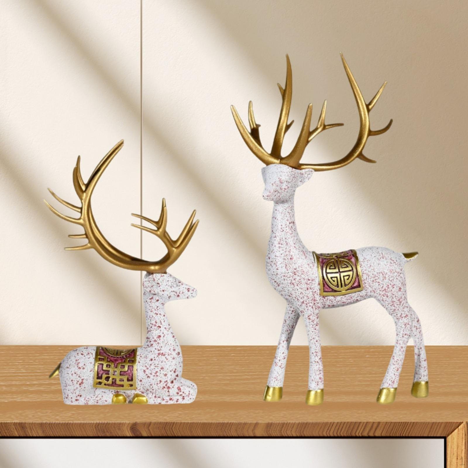 

2x Статуэтки оленей Поделки Креативные декоративные фигурки Скульптуры животных для столешницы, вечеринки