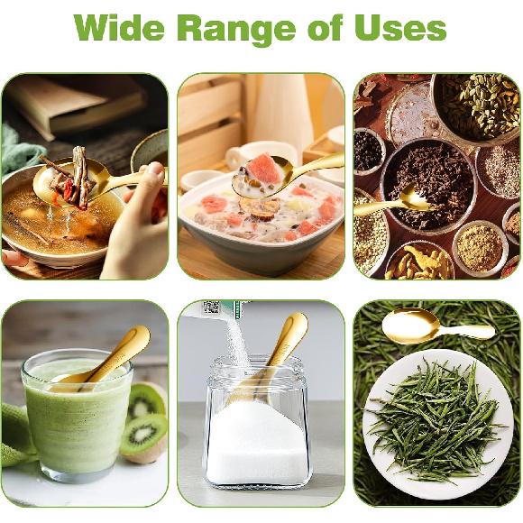 8 Pcs Short Handle Spoons, Mini Golden Spoons, Stainless Small Scoops for Canisters, Coffee Scoops for Coffee, Tea, Ice Cream, and Party Serving,