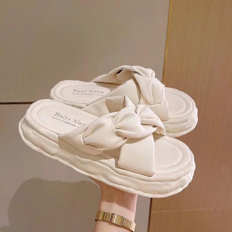 Fashion Open Toe On Beach Outside 2024 White Woman Slippers Height Thick Shoes for Women Platform Slides Sandals Casual New Fashion Vip
