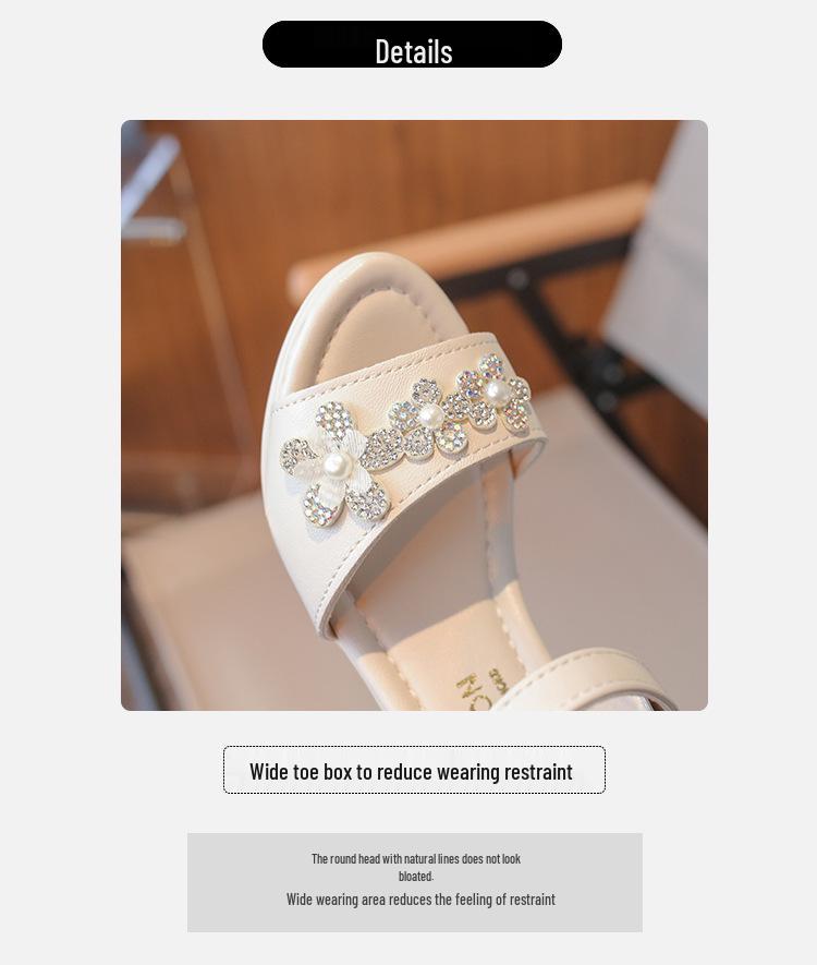 Girls’ Rhinestone Flower High Heel Sandals – Non-slip Soft Sole for Summer & Dance