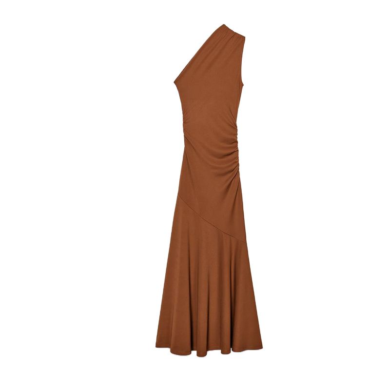Women's Spring Clothing Ins Style Ruched Decoration Asymmetric Cold-Shoulder Sleeveless Elegant Long Dress 5039314