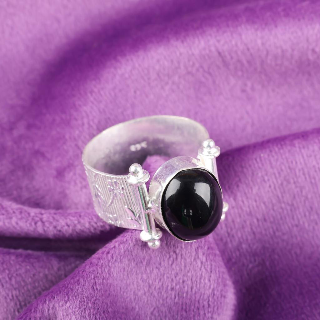 Natural Black Tourmaline Gemstone 925 Sterling Silver Jewelry Handmade Boho Ring RR-22-27