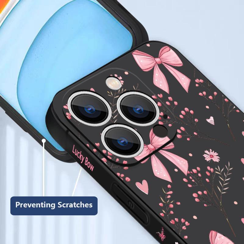 For iPhone 17 Pro Max Case Pink Bowknots Floral Pattern TPU Silicone Soft Cover For iPhone 16 Pro Max 15 14 13 12 11 16E Air