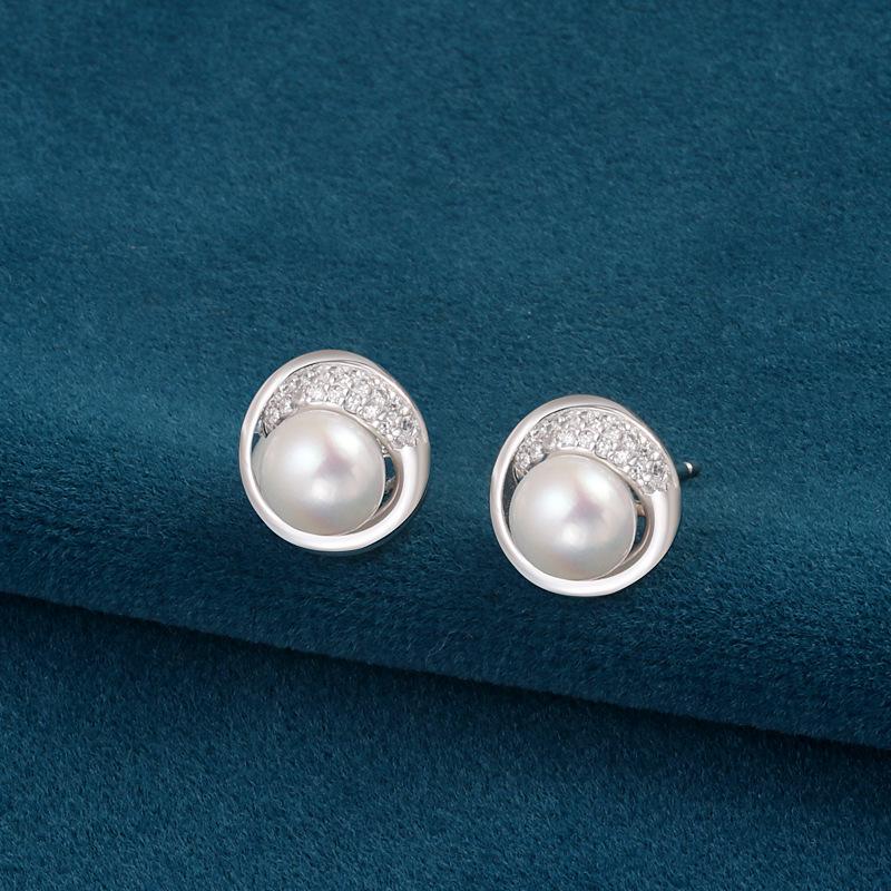 Elegant 925 Sterling Silver Pearl & Rhinestone Flower Stud Earrings for Women 925 Silver