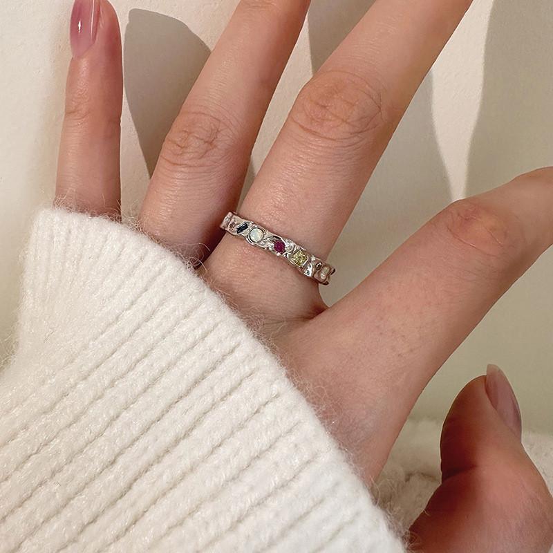 Copper Fashionable Opal Zirconia Colorful Ring For Women With Chic Fit Adjustable