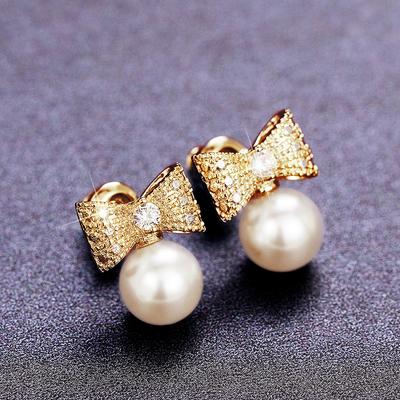 Cute Stud Earrings, Exaggerated Atmospheric Pearl Bow Earrings, Korean Temperament Internet Celebrities Of The Same Style