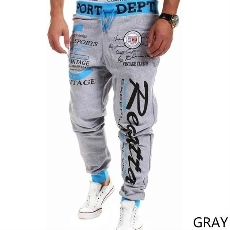 Autumn Men's Fashion Stitching Pantd Letter Printing Loose Drawstring Sweatpants Jogging Active Pants