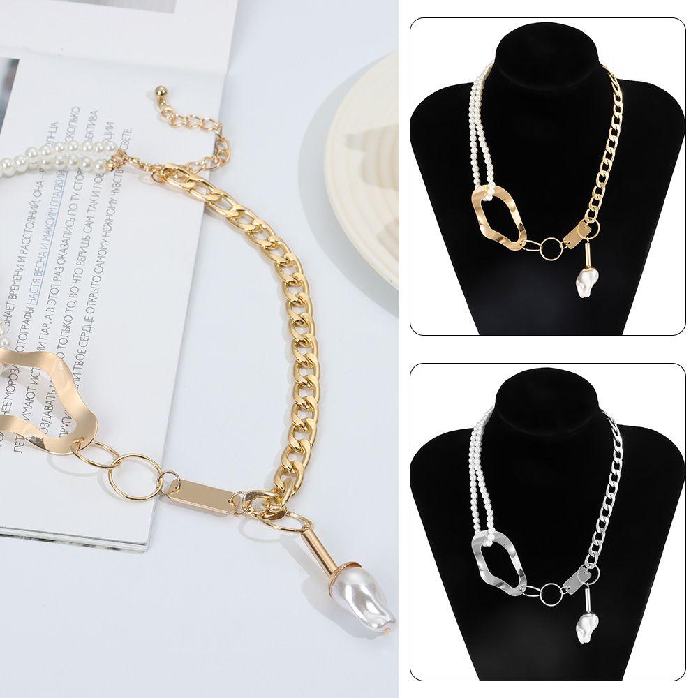 

Women Anniversary Simple Gifts Geometric Pearl Necklace Irregular Metal Temperament