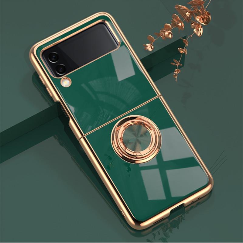 Suitable for Samsung Galaxy Z Flip6 Electroplated Mobile Phone Case ZFlip3 Ring Bracket Magnetic Car Protection Case