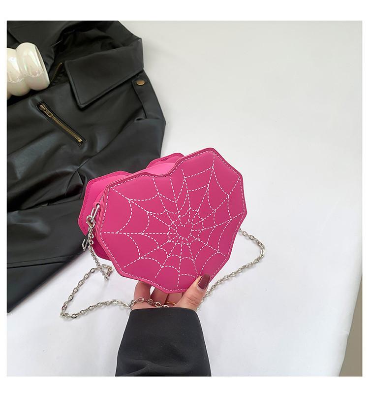 Chic City Style Heart-shaped Spider Web Shoulder Bag With Car Line Decoration Soft Pu Material